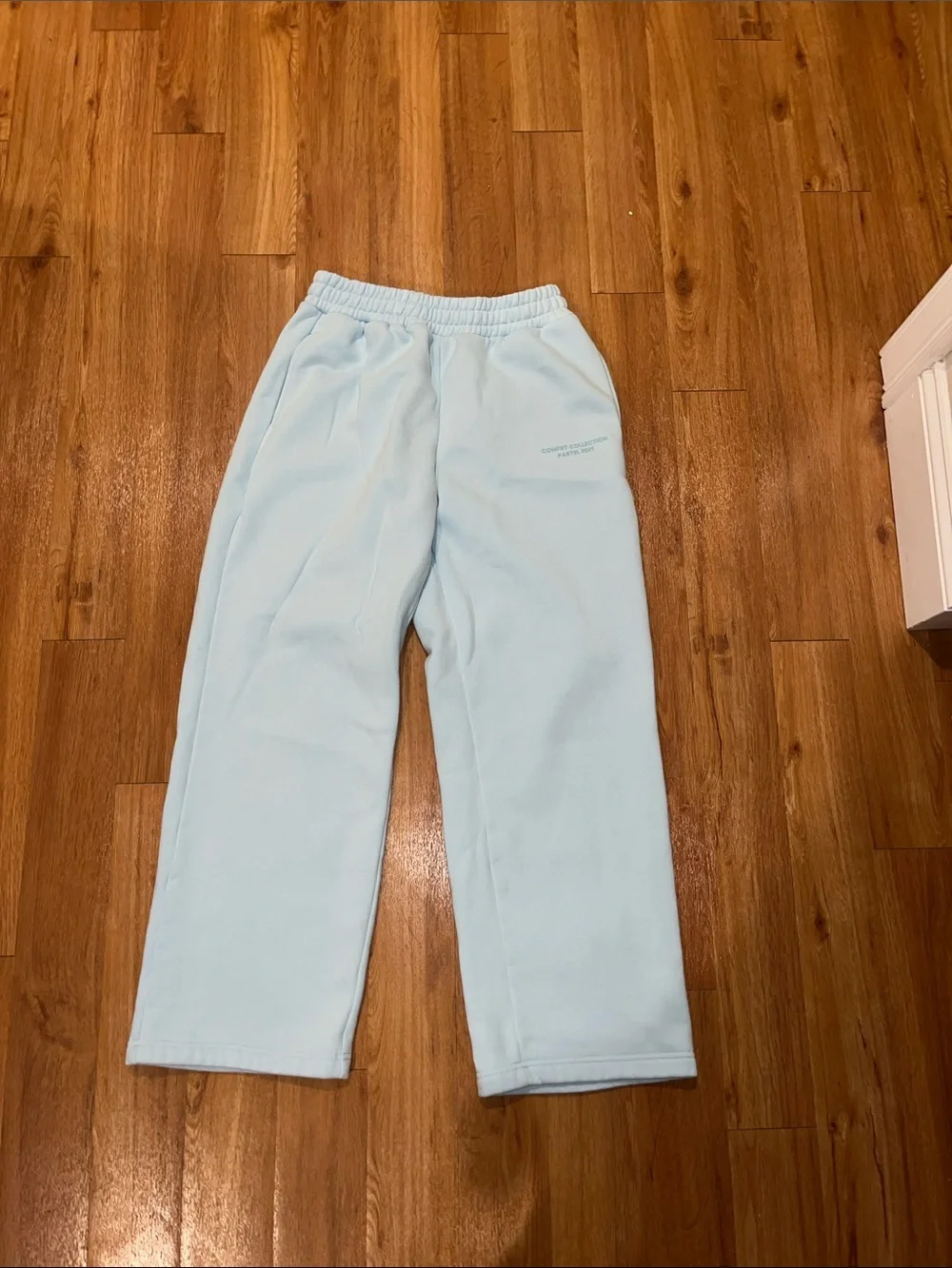 Women's Straight Leg SweatPants in Light Pastel Blue with Elastic Waist - Picture 1 of 4